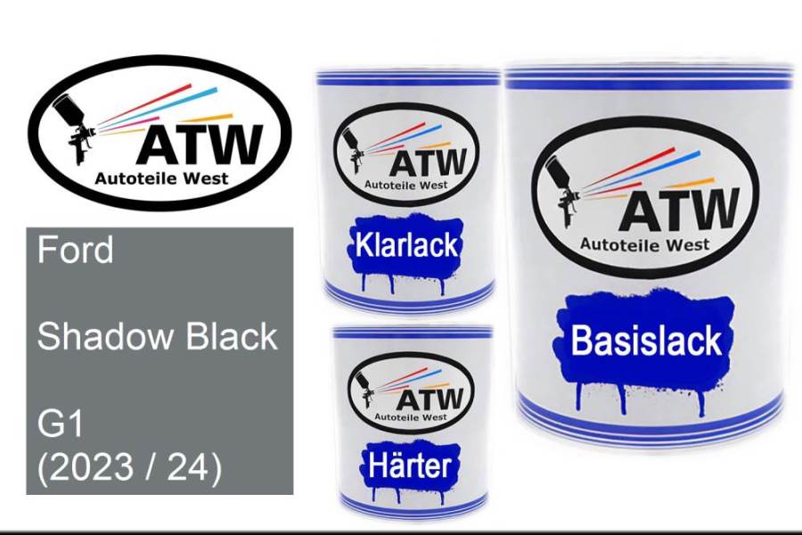 Ford, Shadow Black, G1 (2023 / 24): 1L Lackdose + 1L Klarlack + 500ml Härter - Set, von ATW Autoteile West.